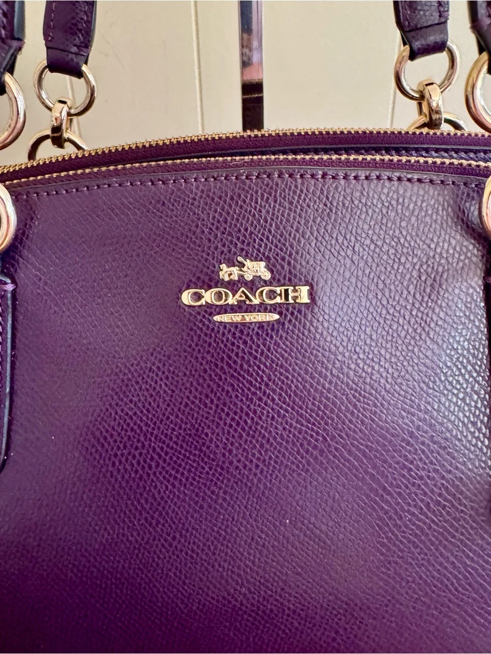 Coach Christie Carryall Satchel – Purple Crossgrain Leather